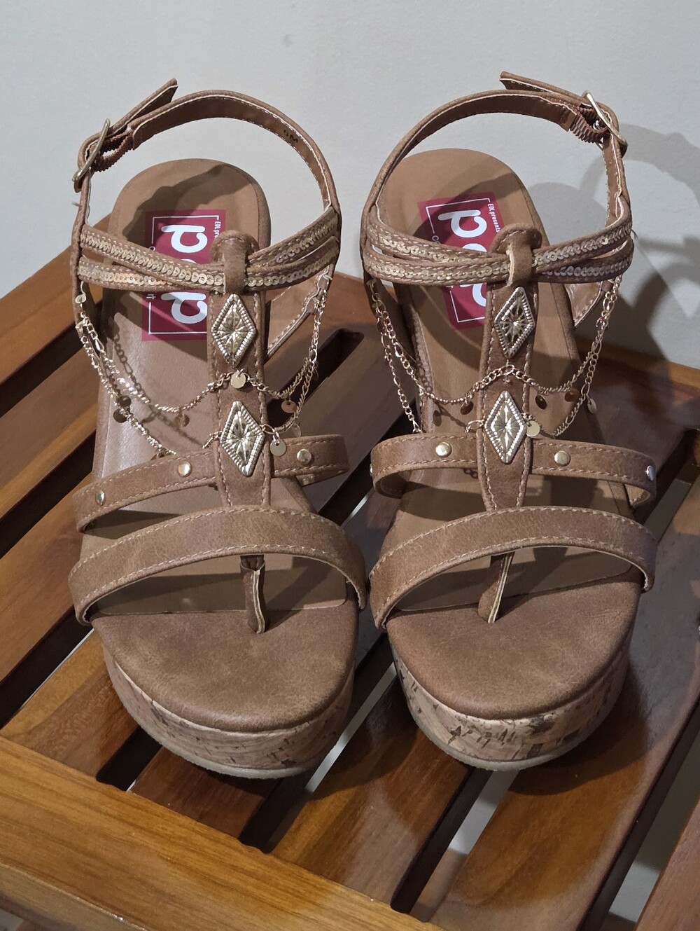 POP Electricity Cognac Wedge Shoes NEW - Picture 3 of 12